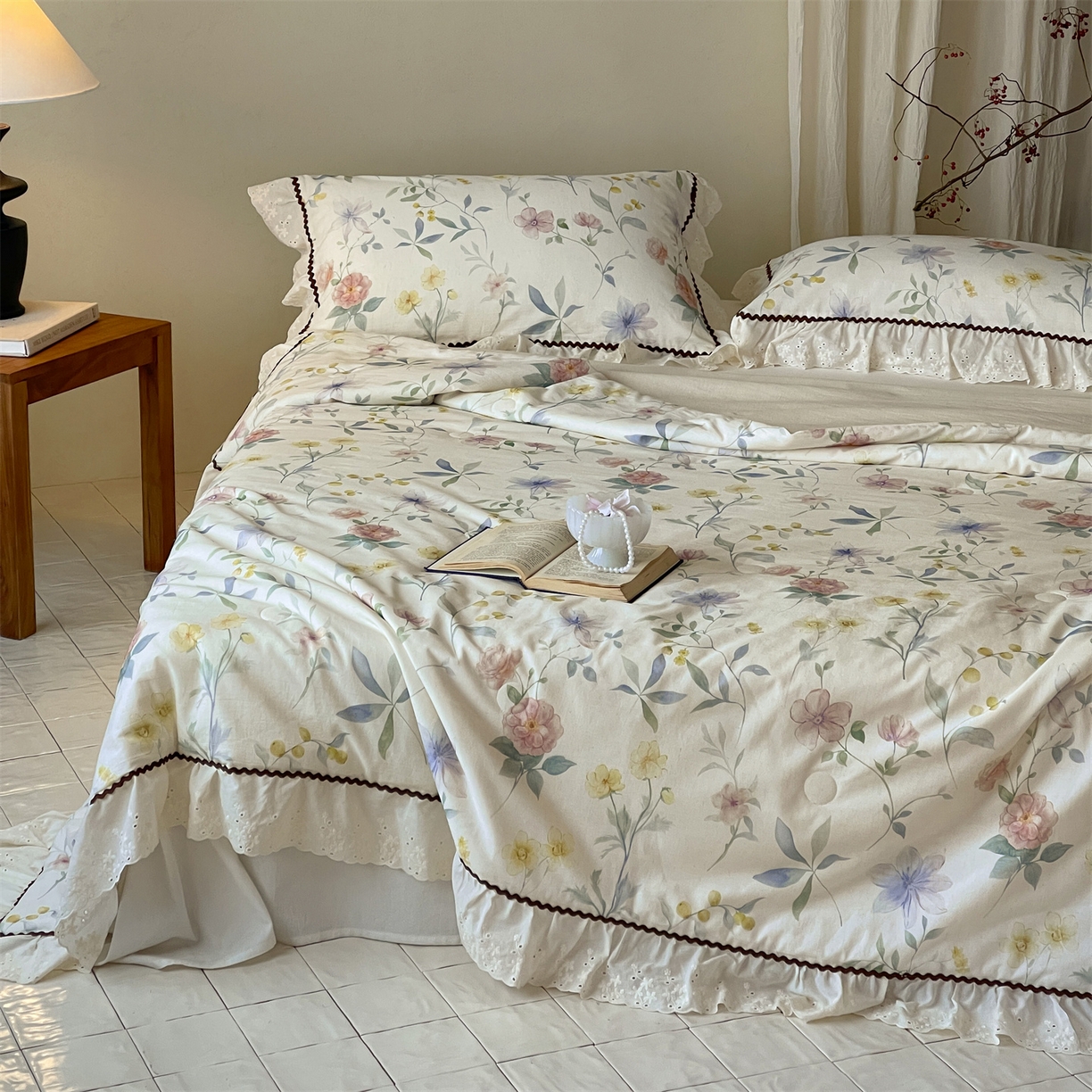 91家纺网 家纺一手货源 找家纺 【山野计划】傲蕾 AL BEDDING水洗砂洗棉麻夏被春秋被四件套韩式花边大豆被子全棉夏凉被亚麻