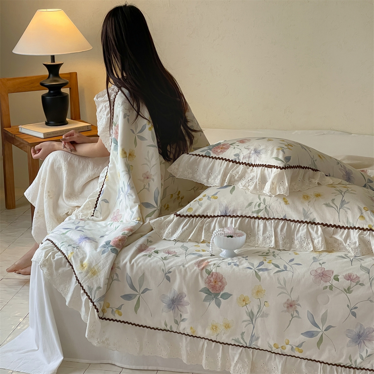 91家纺网 家纺一手货源 找家纺 【山野计划】傲蕾 AL BEDDING水洗砂洗棉麻夏被春秋被四件套韩式花边大豆被子全棉夏凉被亚麻