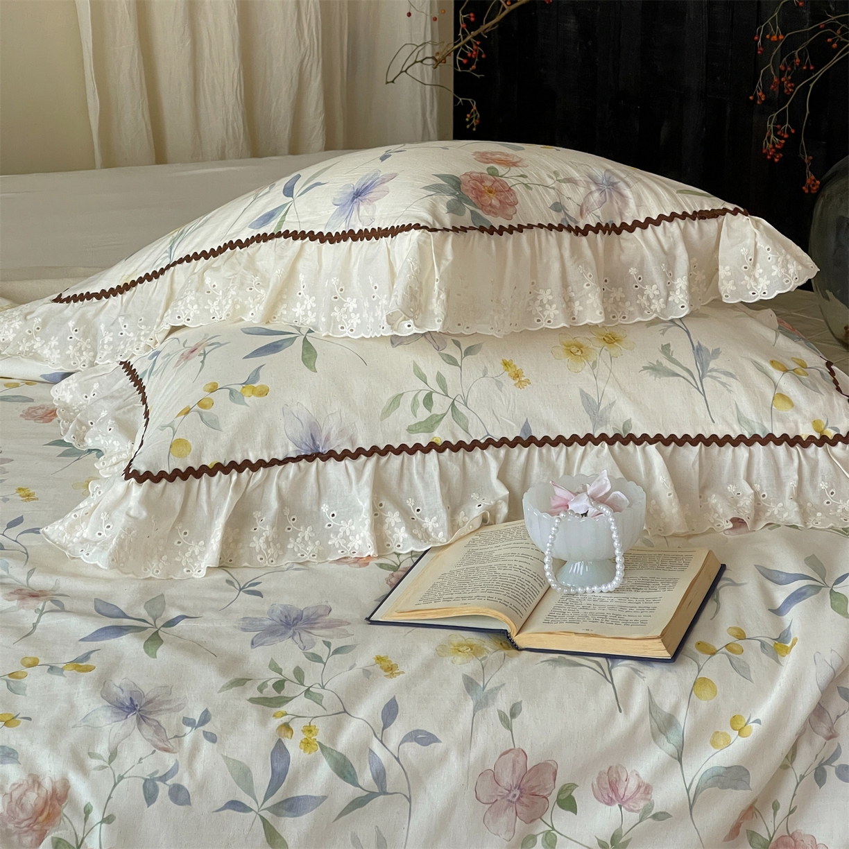 91家纺网 家纺一手货源 找家纺 【山野计划】傲蕾 AL BEDDING水洗砂洗棉麻夏被春秋被四件套韩式花边大豆被子全棉夏凉被亚麻