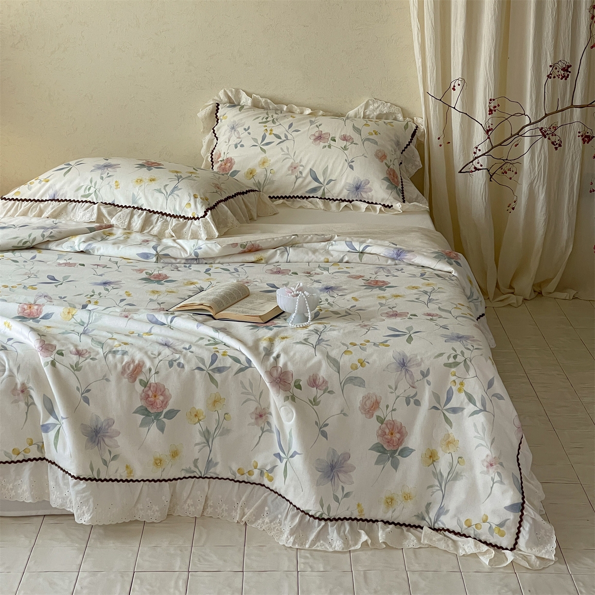 91家纺网 家纺一手货源 找家纺 【山野计划】傲蕾 AL BEDDING水洗砂洗棉麻夏被春秋被四件套韩式花边大豆被子全棉夏凉被亚麻