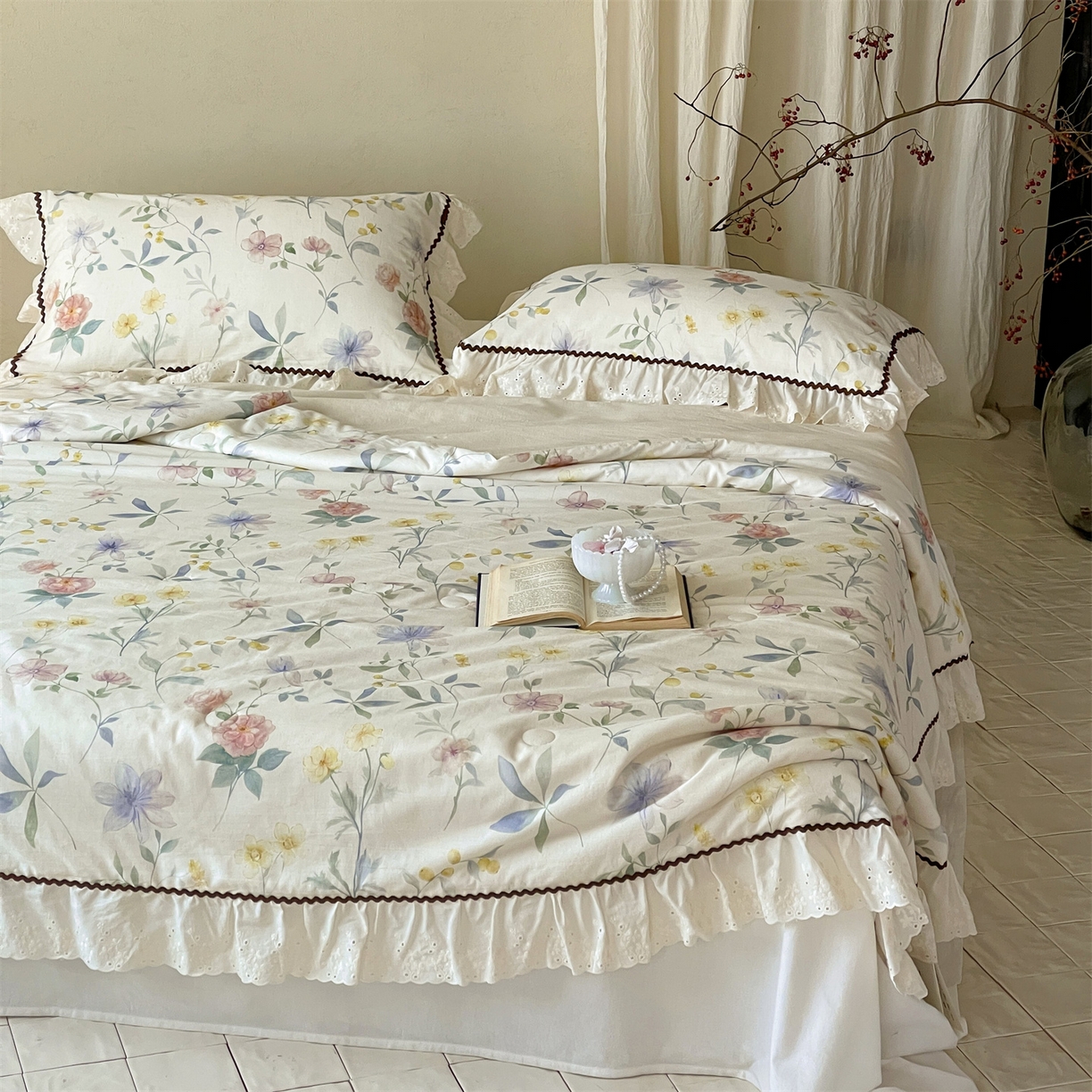 91家纺网 家纺一手货源 找家纺 【山野计划】傲蕾 AL BEDDING水洗砂洗棉麻夏被春秋被四件套韩式花边大豆被子全棉夏凉被亚麻