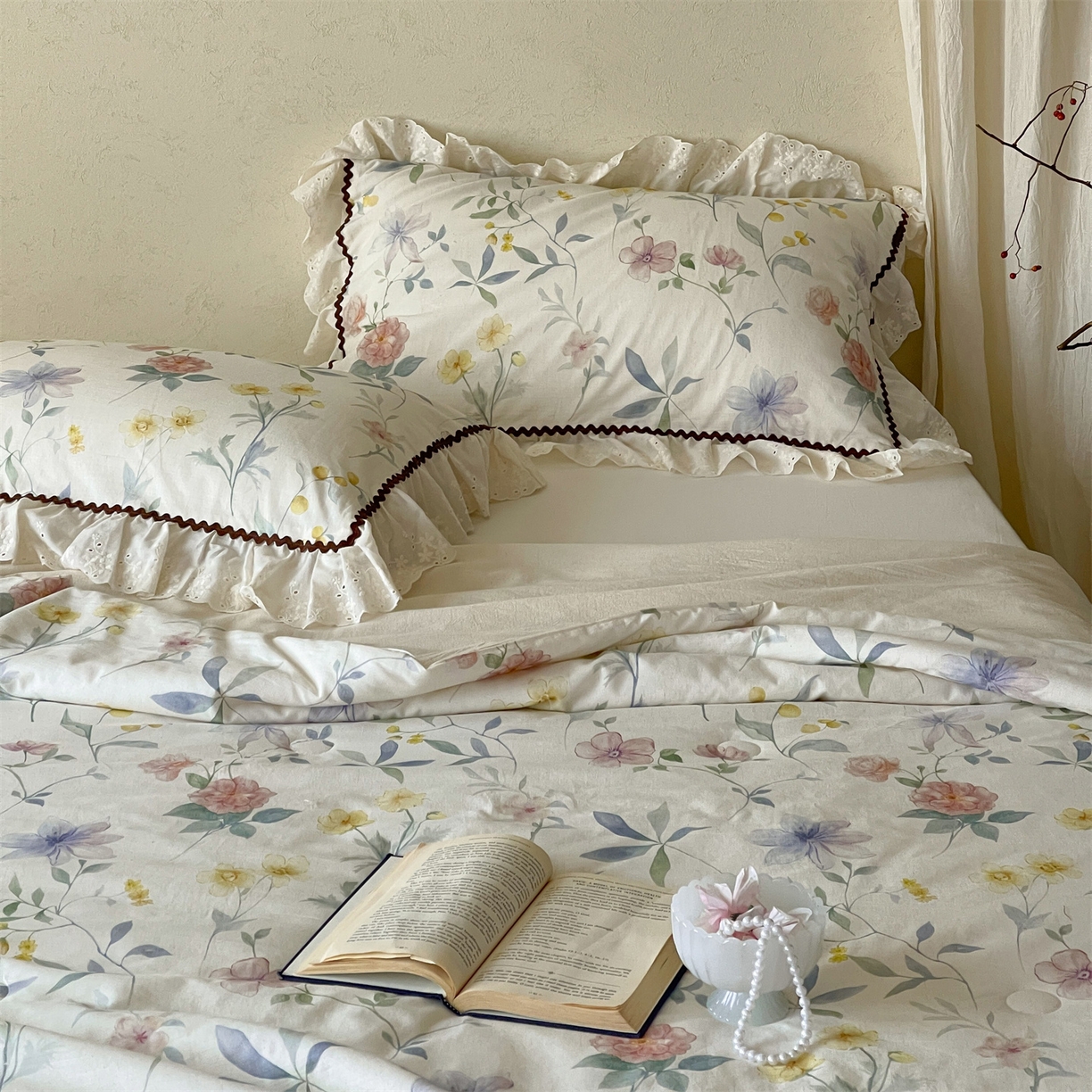 91家纺网 家纺一手货源 找家纺 【山野计划】傲蕾 AL BEDDING水洗砂洗棉麻夏被春秋被四件套韩式花边大豆被子全棉夏凉被亚麻