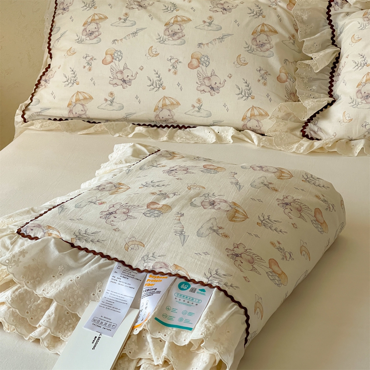 91家纺网 家纺一手货源 找家纺 傲蕾良品 2026新款【山野计划】砂洗棉麻大豆抗菌被 童心小象