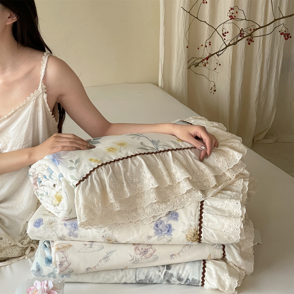 91家纺网 家纺一手货源 找家纺 傲蕾良品 2026新款【山野计划】砂洗棉麻大豆抗菌被 组合图