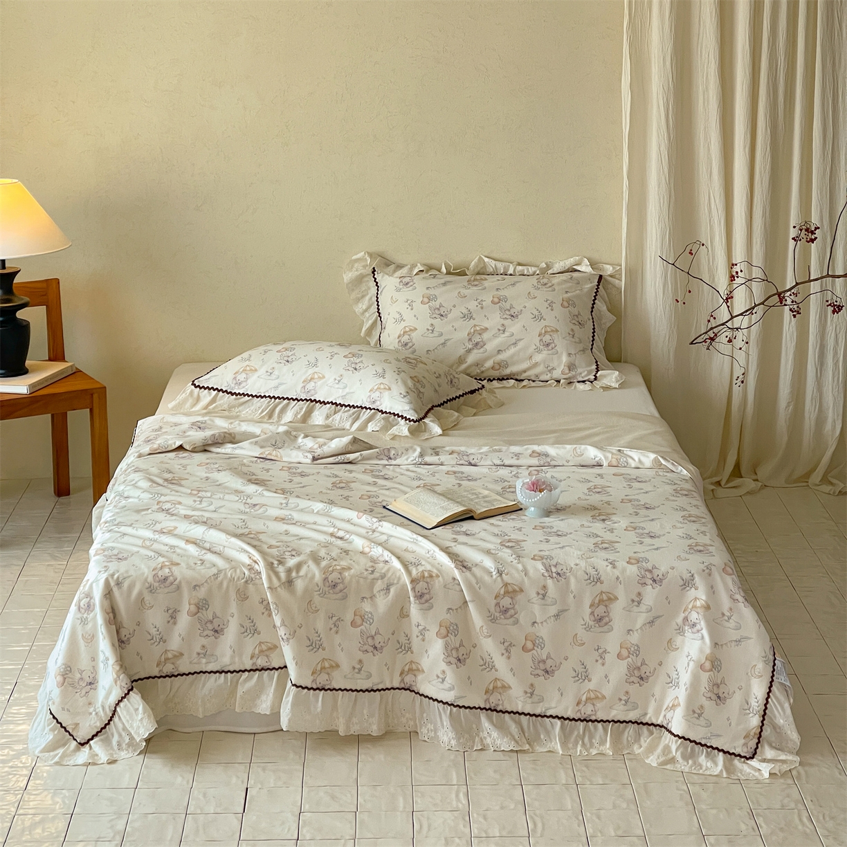 91家纺网 家纺一手货源 找家纺 【山野计划】傲蕾 AL BEDDING水洗砂洗棉麻夏被春秋被四件套韩式花边大豆被子全棉夏凉被亚麻