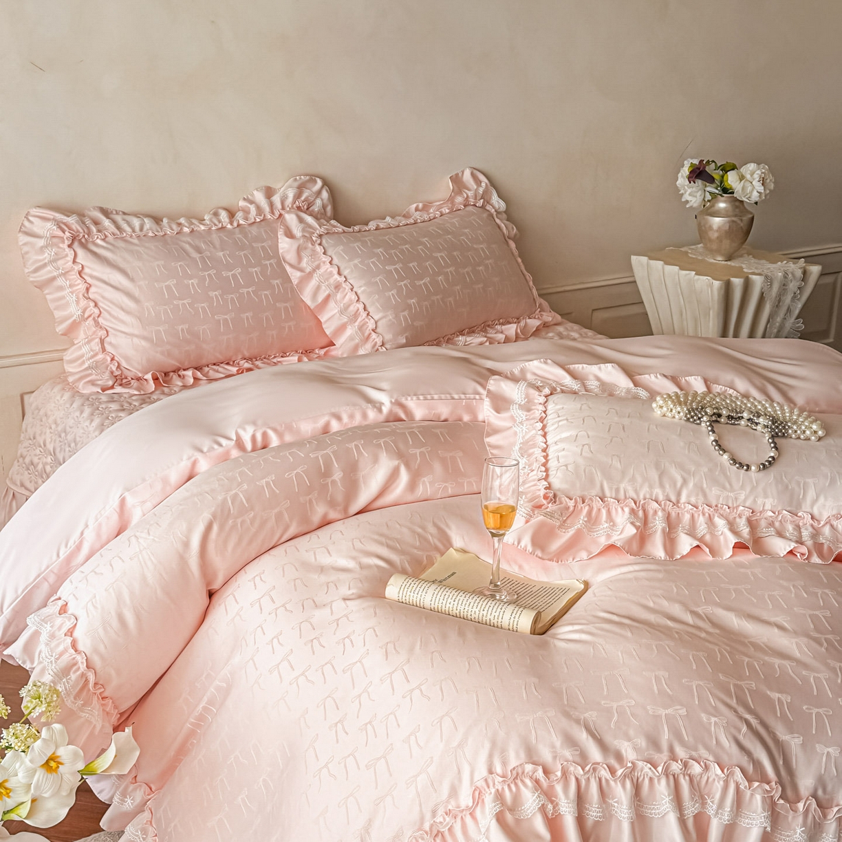 91家纺网 家纺一手货源 找家纺 （总）迪梦姿家纺 2026新款春意真丝提花床盖四件套