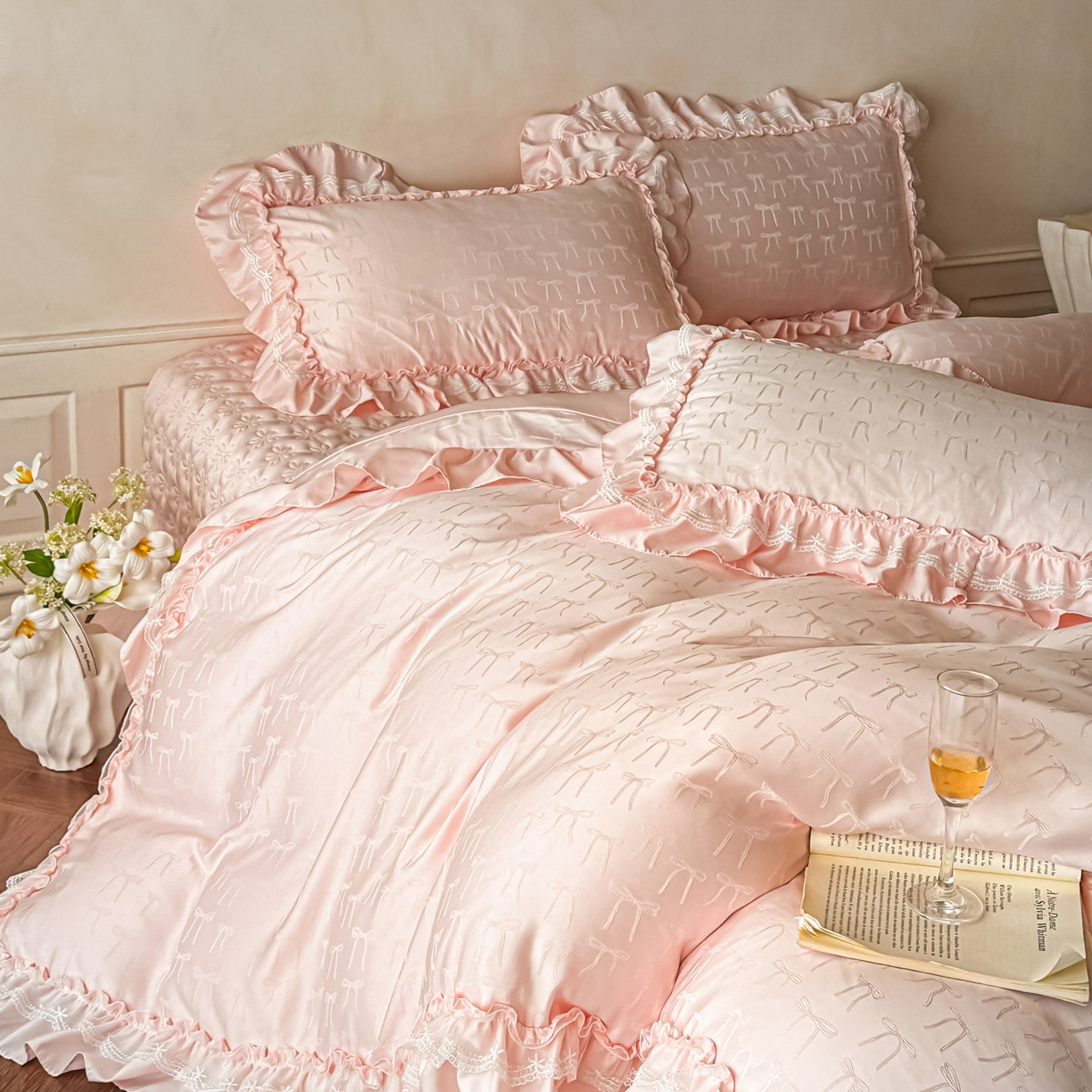 91家纺网 家纺一手货源 找家纺 （总）迪梦姿家纺 2026新款春意真丝提花床盖四件套