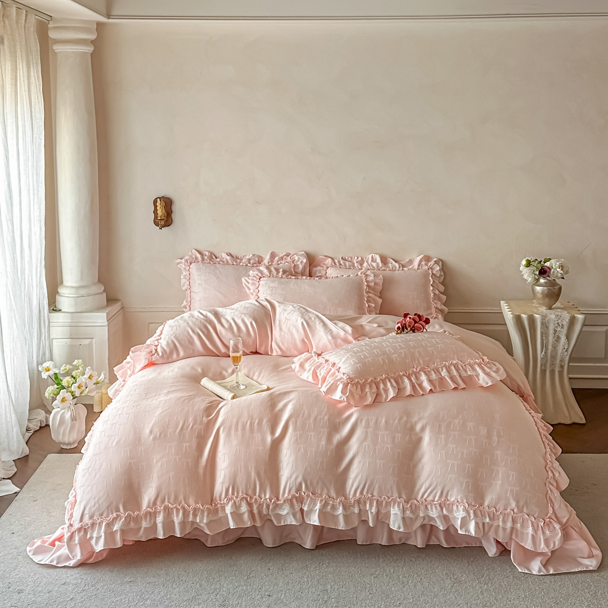 91家纺网 家纺一手货源 找家纺 （总）迪梦姿家纺 2026新款春意真丝提花床盖四件套