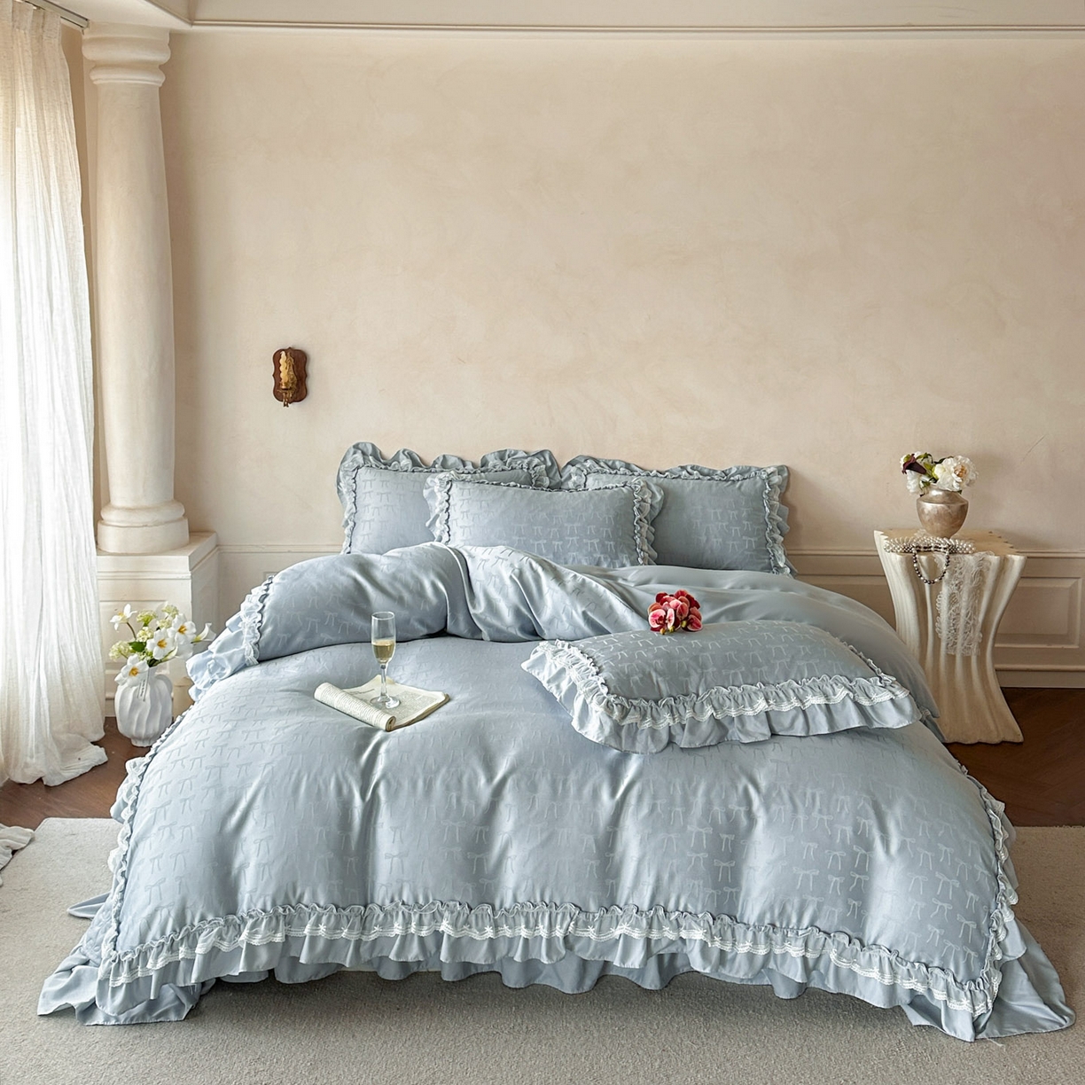 91家纺网 家纺一手货源 找家纺 （总）迪梦姿家纺 2026新款春意真丝提花床盖四件套