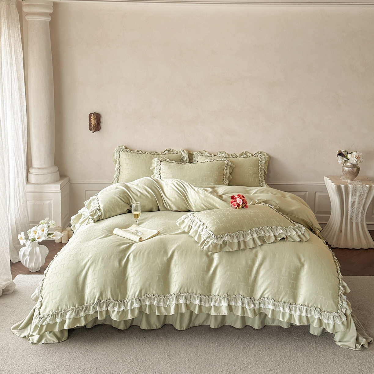 91家纺网 家纺一手货源 找家纺 （总）迪梦姿家纺 2026新款春意真丝提花床盖四件套