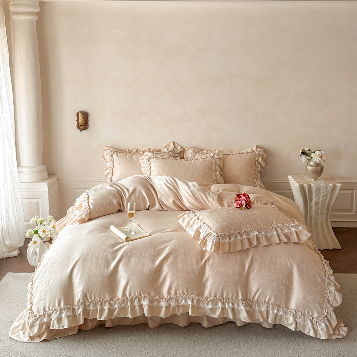 迪梦姿家纺 2026新款春意真丝提花床盖四件套 香槟