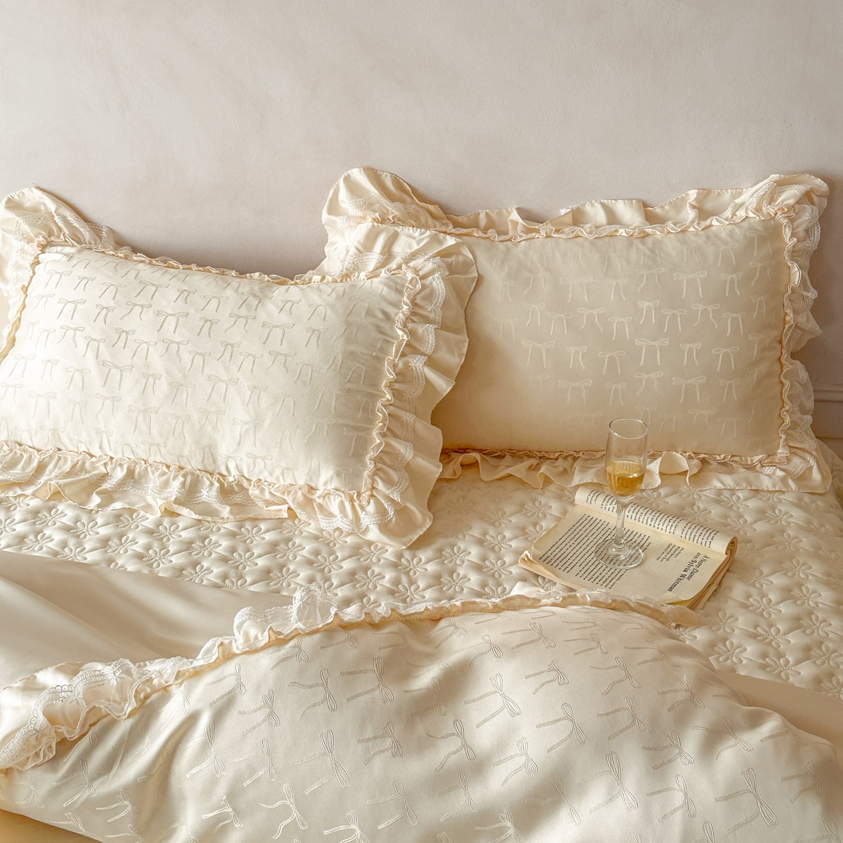 91家纺网 家纺一手货源 找家纺 迪梦姿家纺 2026新款春意真丝提花床盖四件套 奶白