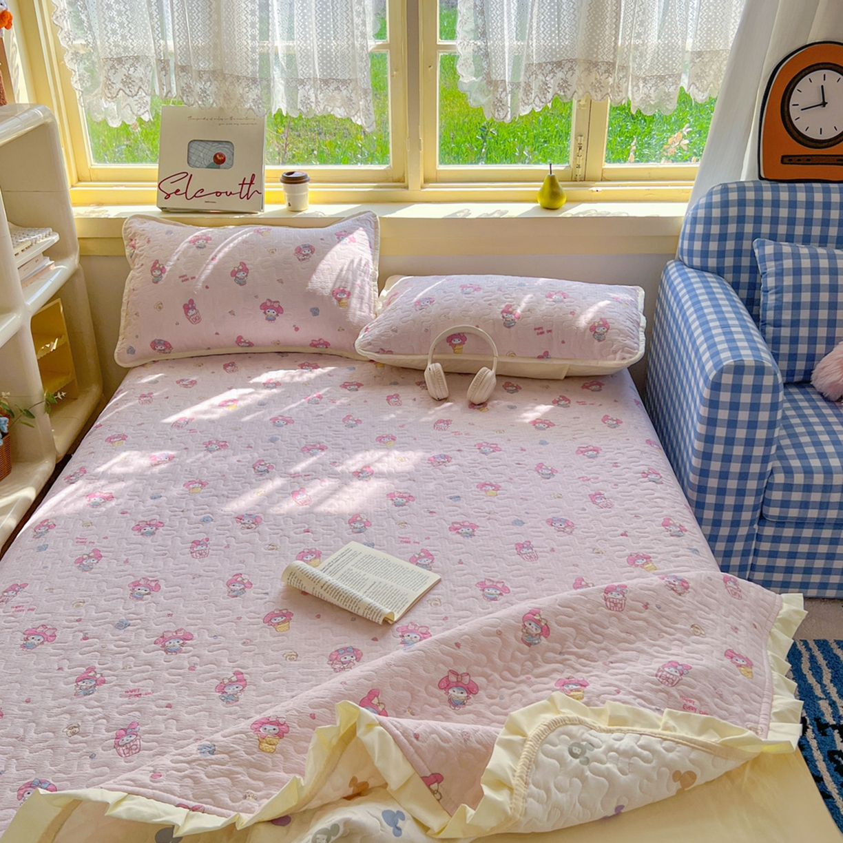 91家纺网 家纺一手货源 找家纺 （总）默忆 2026新款亲肤舒适双层纱花边宽床盖