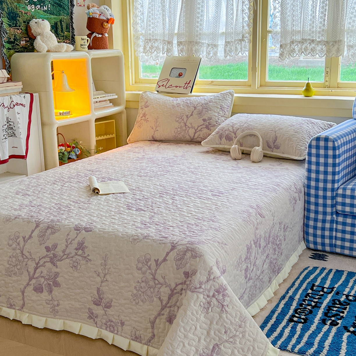 91家纺网 家纺一手货源 找家纺 默忆 2026新款亲肤舒适双层纱花边宽床盖 锦上添花