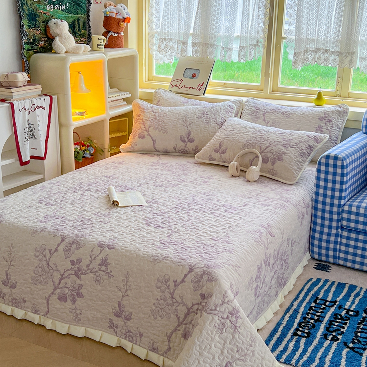 91家纺网 家纺一手货源 找家纺 默忆 2026新款亲肤舒适双层纱花边宽床盖 锦上添花