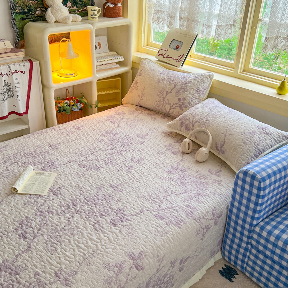 91家纺网 家纺一手货源 找家纺 默忆 2026新款亲肤舒适双层纱花边宽床盖 锦上添花