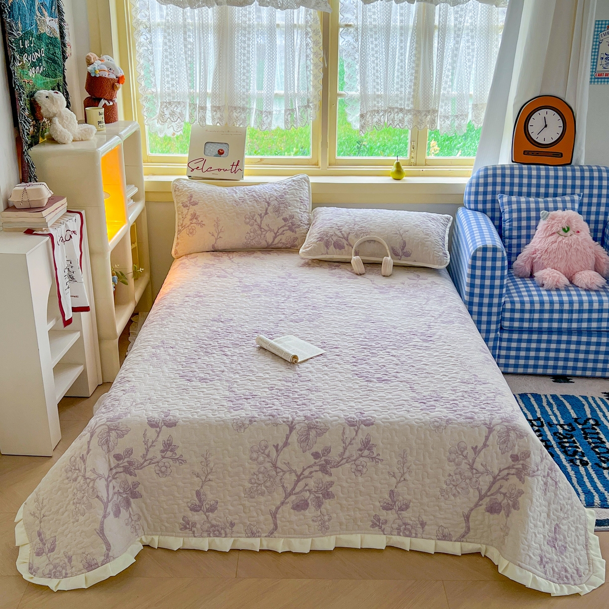 91家纺网 家纺一手货源 找家纺 默忆 2026新款亲肤舒适双层纱花边宽床盖 锦上添花