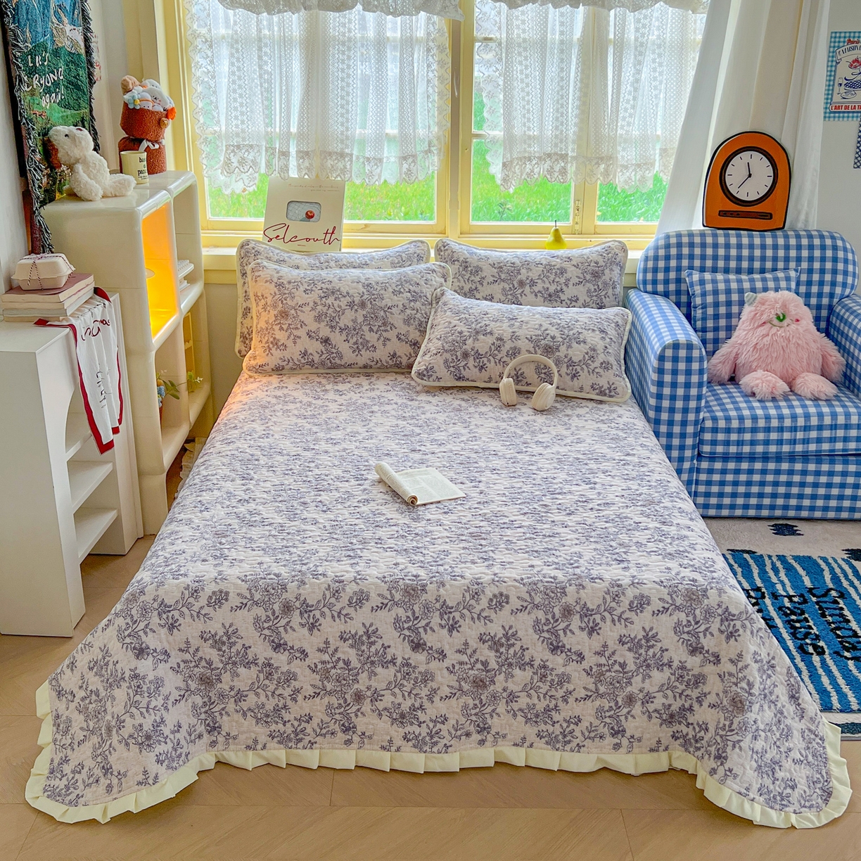 默忆 2026新款亲肤舒适双层纱花边宽床盖 繁花似锦