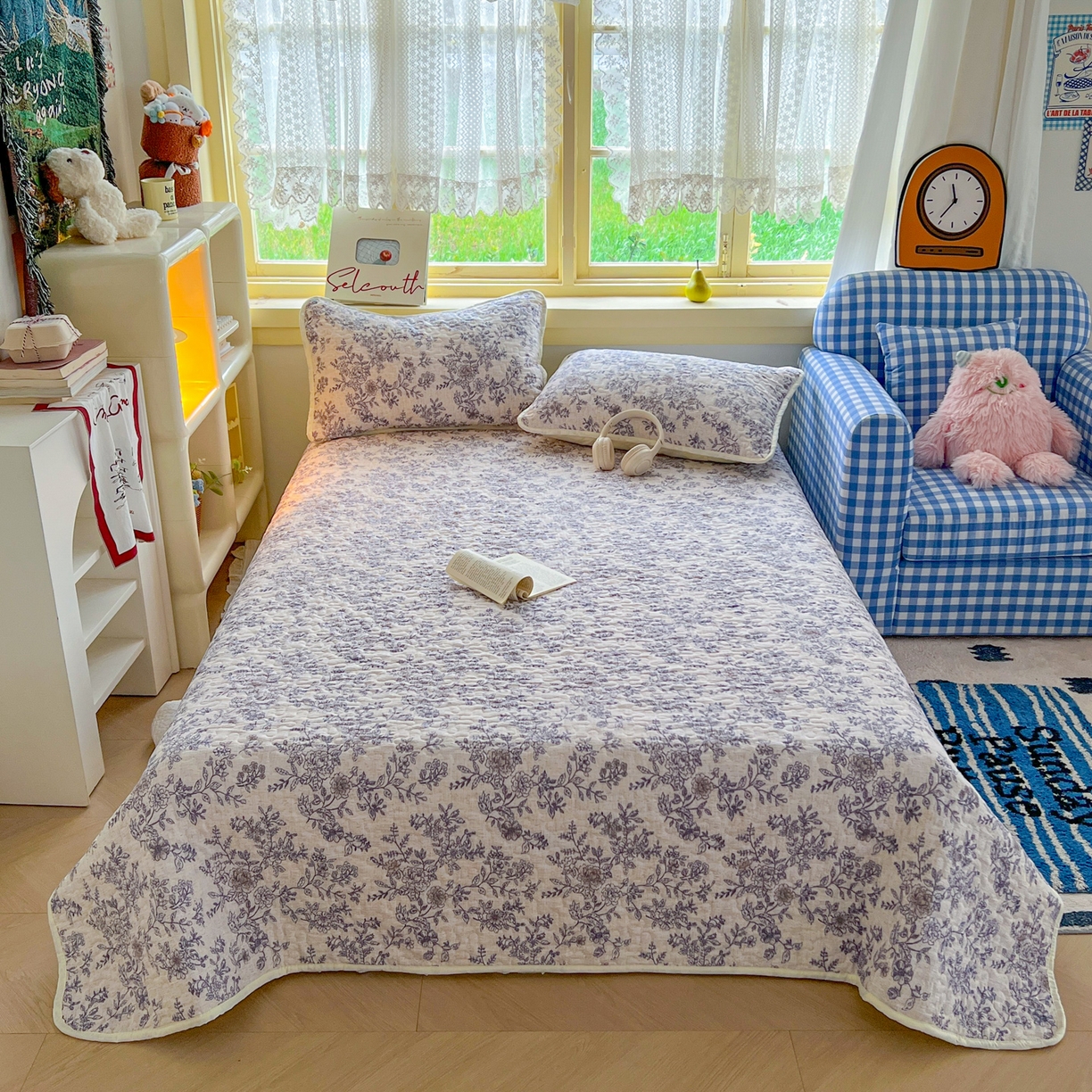 91家纺网 家纺一手货源 找家纺 默忆 2026新款亲肤舒适双层纱花边宽床盖 繁花似锦