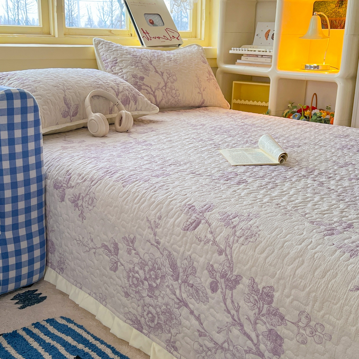 91家纺网 家纺一手货源 找家纺 默忆 2026新款亲肤舒适双层纱花边宽床盖 锦上添花