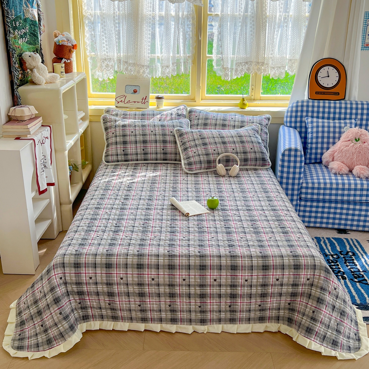 91家纺网 家纺一手货源 找家纺 （总）默忆 2026新款亲肤舒适双层纱花边宽床盖