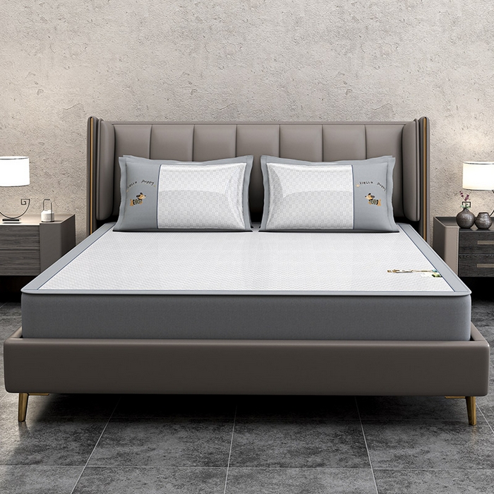 91家纺网 家纺一手货源 找家纺 小牛席业 2026新款棋盘格冰丝腊肠狗贴布绣冰丝席席子凉席-床笠款 灰色