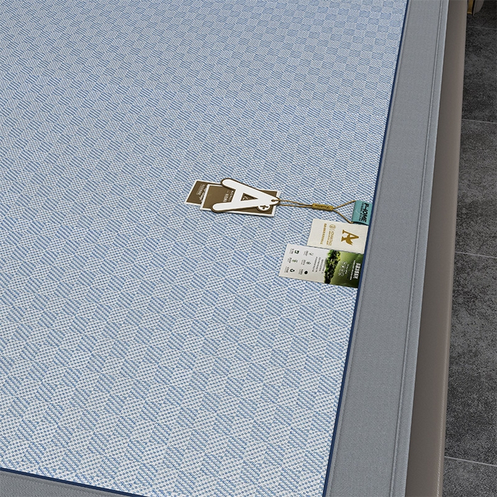 91家纺网 家纺一手货源 找家纺 小牛席业 2026新款棋盘格冰丝腊肠狗贴布绣冰丝席席子凉席-床笠款 蓝色