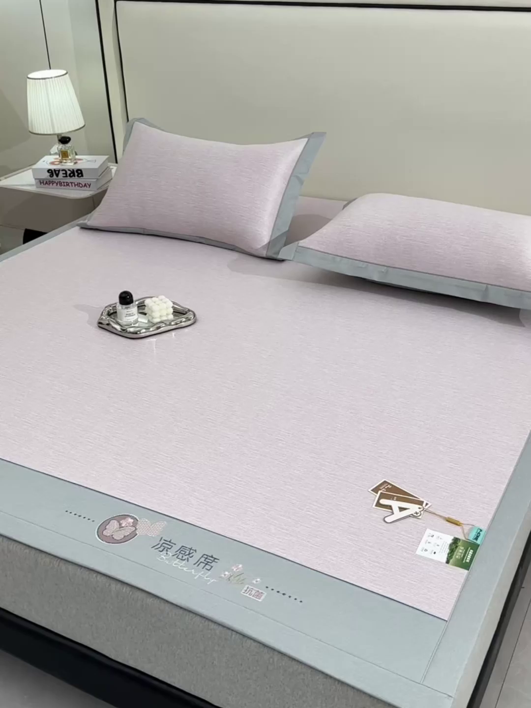 91家纺网 家纺一手货源 找家纺 小牛席业 2026新款小清新凉感冰丝席席子凉席 粉色