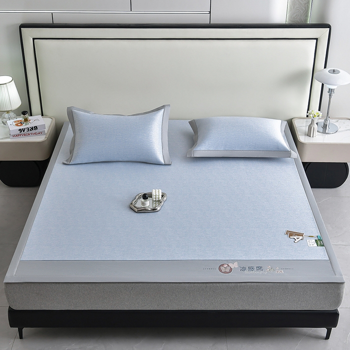 91家纺网 家纺一手货源 找家纺 小牛席业 2026新款小清新凉感冰丝席席子凉席 蓝色