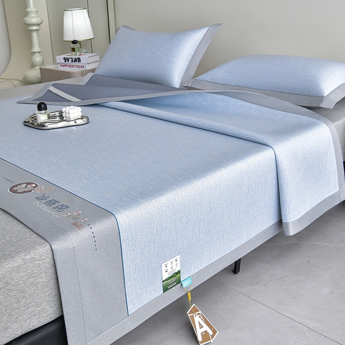 91家纺网 家纺一手货源 找家纺 小牛席业 2026新款小清新凉感冰丝席席子凉席 蓝色