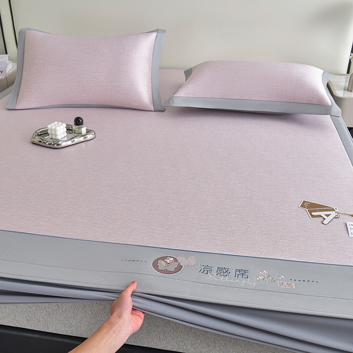 91家纺网 家纺一手货源 找家纺 小牛席业 2026新款小清新凉感冰丝席席子凉席-床笠款 粉色