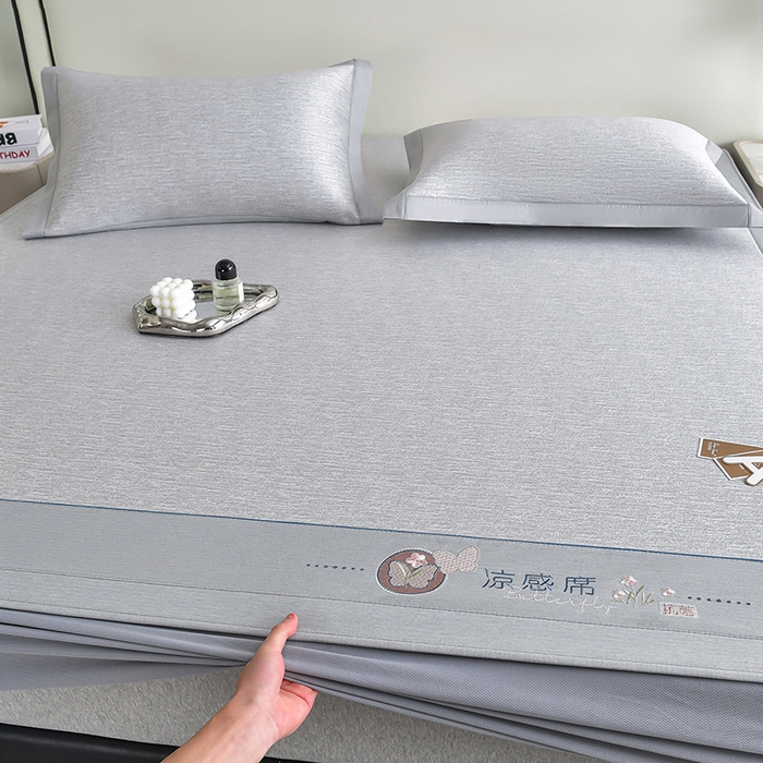 91家纺网 家纺一手货源 找家纺 小牛席业 2026新款小清新凉感冰丝席席子凉席-床笠款 灰色