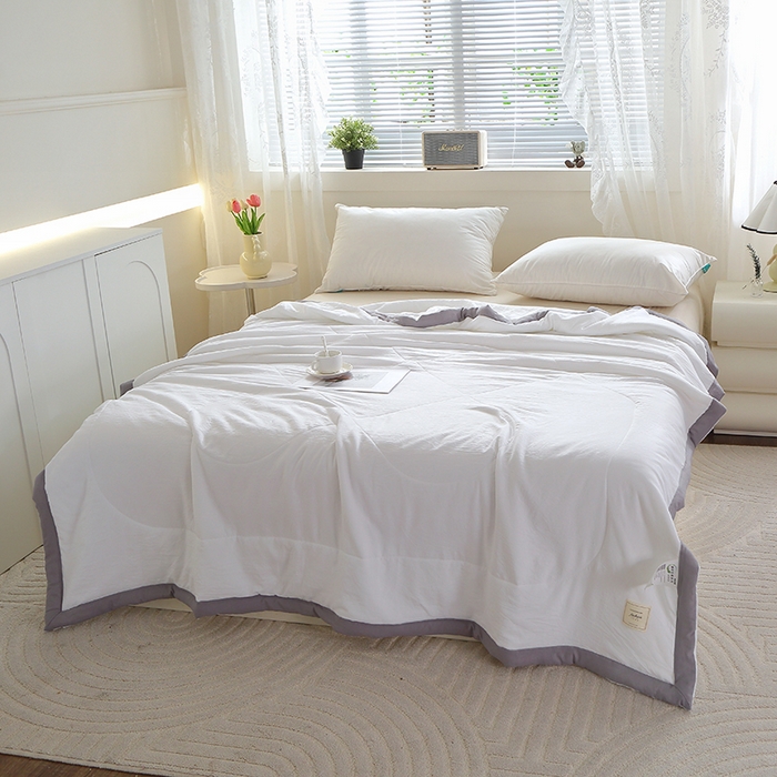 91家纺网 家纺一手货源 找家纺 六合家纺 2026春夏新款纯色水洗棉夏被夏凉被空调被 珍珠白