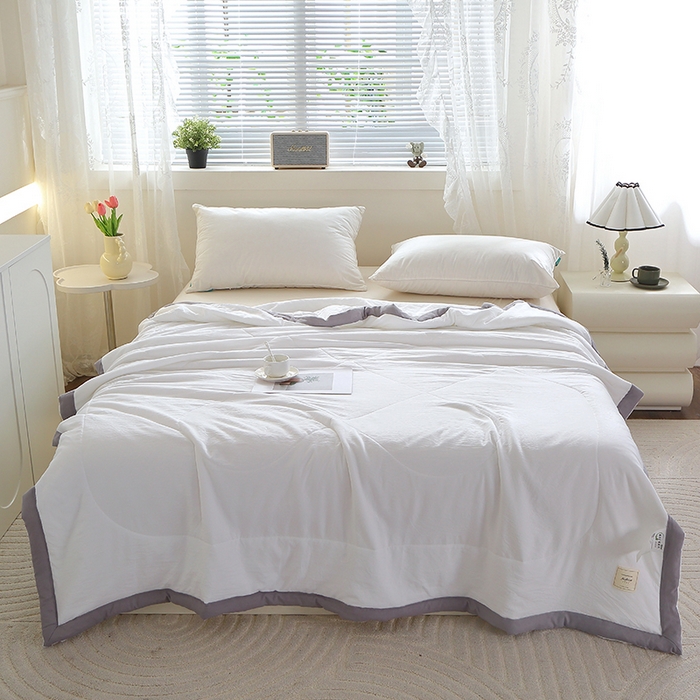 91家纺网 家纺一手货源 找家纺 六合家纺 2026春夏新款纯色水洗棉夏被夏凉被空调被 珍珠白