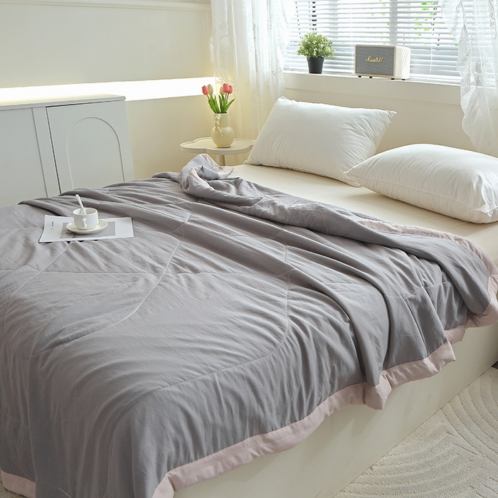 91家纺网 家纺一手货源 找家纺 六合家纺 2026春夏新款纯色水洗棉夏被夏凉被空调被 绅士灰