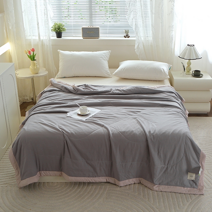 91家纺网 家纺一手货源 找家纺 六合家纺 2026春夏新款纯色水洗棉夏被夏凉被空调被 绅士灰