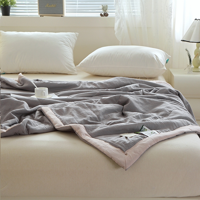 91家纺网 家纺一手货源 找家纺 六合家纺 2026春夏新款纯色水洗棉夏被夏凉被空调被 绅士灰