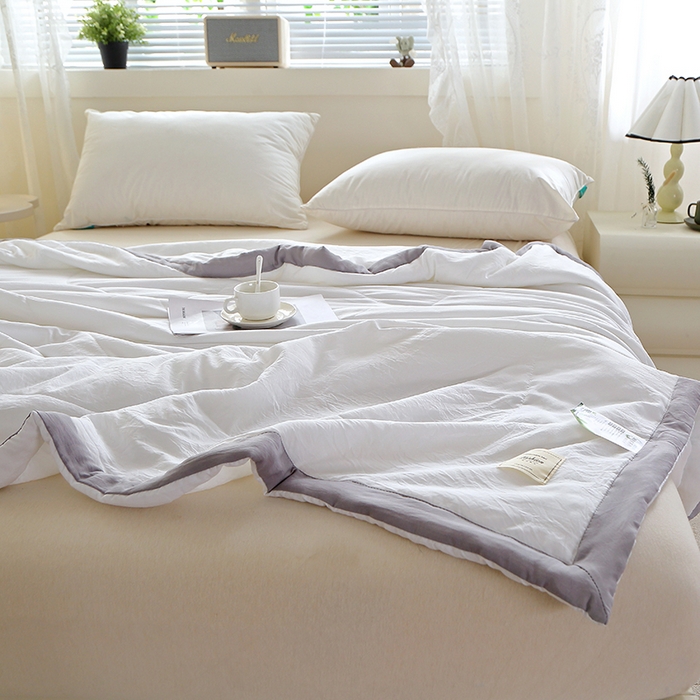 91家纺网 家纺一手货源 找家纺 六合家纺 2026春夏新款纯色水洗棉夏被夏凉被空调被 珍珠白