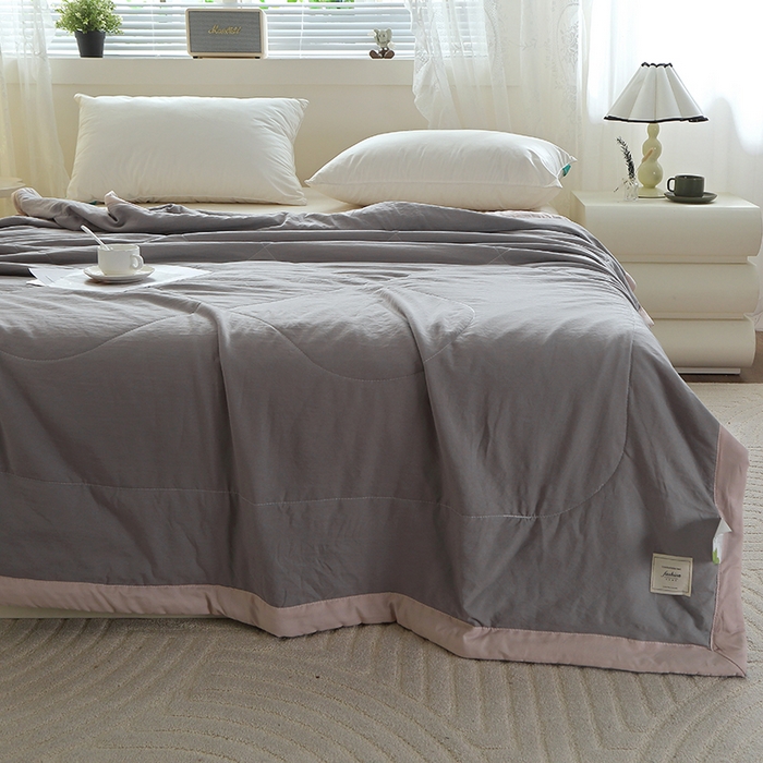 91家纺网 家纺一手货源 找家纺 六合家纺 2026春夏新款纯色水洗棉夏被夏凉被空调被 绅士灰