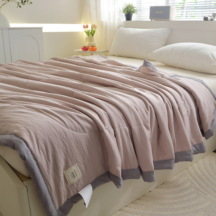 91家纺网 家纺一手货源 找家纺 六合家纺 2026春夏新款纯色水洗棉夏被夏凉被空调被 卡其色