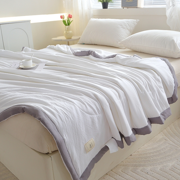 91家纺网 家纺一手货源 找家纺 六合家纺 2026春夏新款纯色水洗棉夏被夏凉被空调被 珍珠白