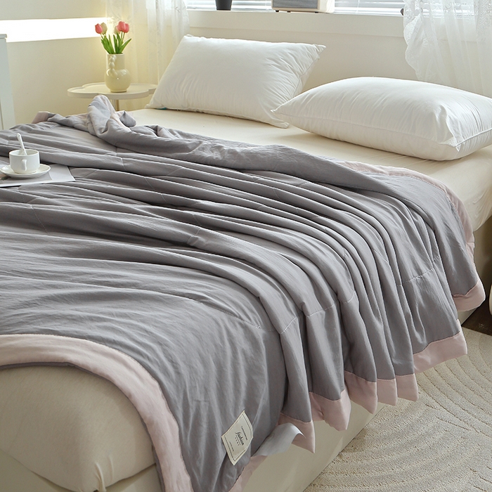 91家纺网 家纺一手货源 找家纺 六合家纺 2026春夏新款纯色水洗棉夏被夏凉被空调被 绅士灰