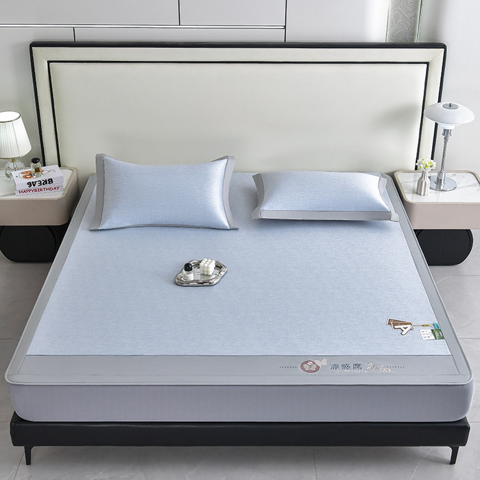 91家纺网 家纺一手货源 找家纺 小牛席业 2026新款小清新凉感冰丝席席子凉席-床笠款 蓝色