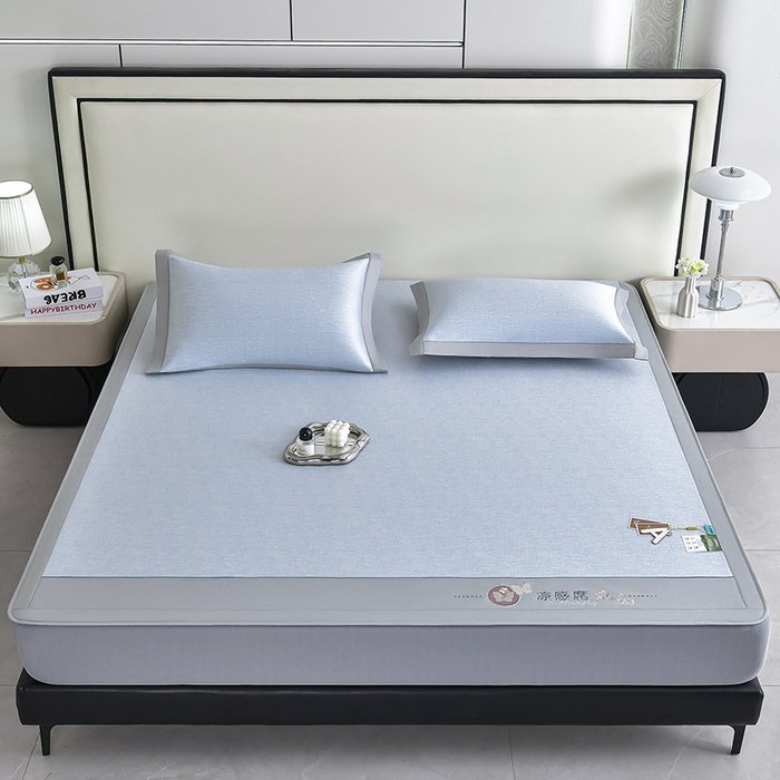 91家纺网 家纺一手货源 找家纺 小牛席业 2026新款小清新凉感冰丝席席子凉席-床笠款 蓝色