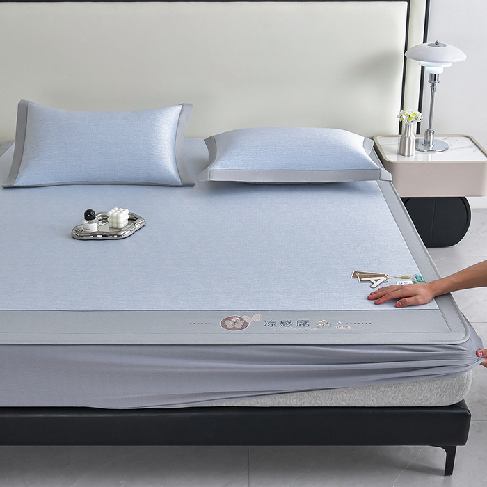 91家纺网 家纺一手货源 找家纺 小牛席业 2026新款小清新凉感冰丝席席子凉席-床笠款 蓝色