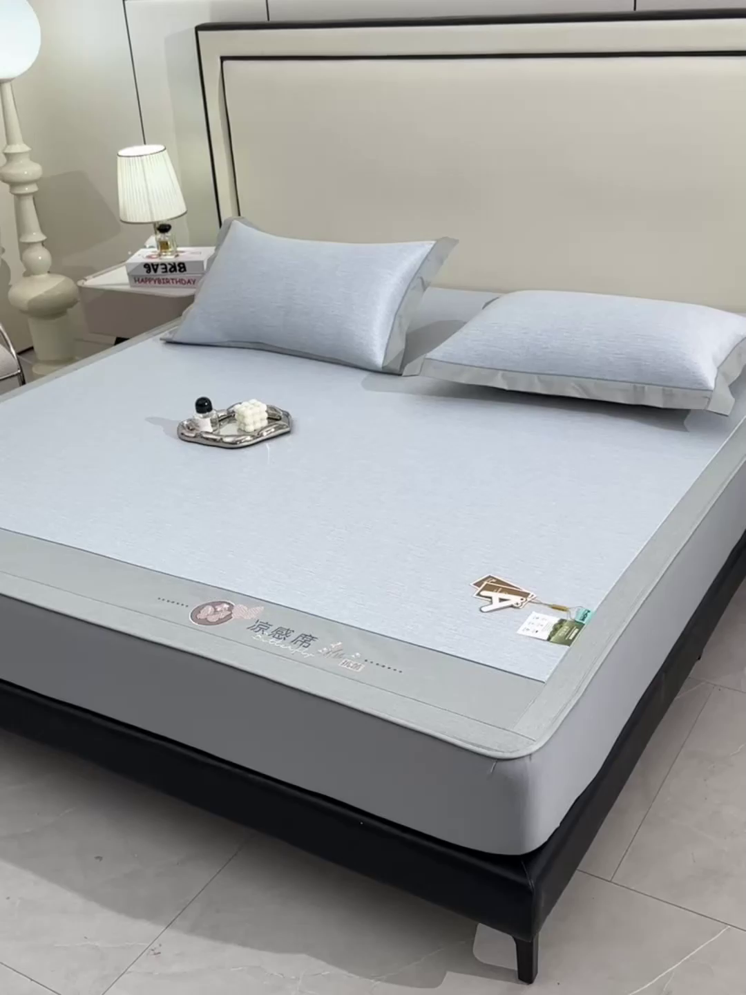 91家纺网 家纺一手货源 找家纺 小牛席业 2026新款小清新凉感冰丝席席子凉席-床笠款 蓝色