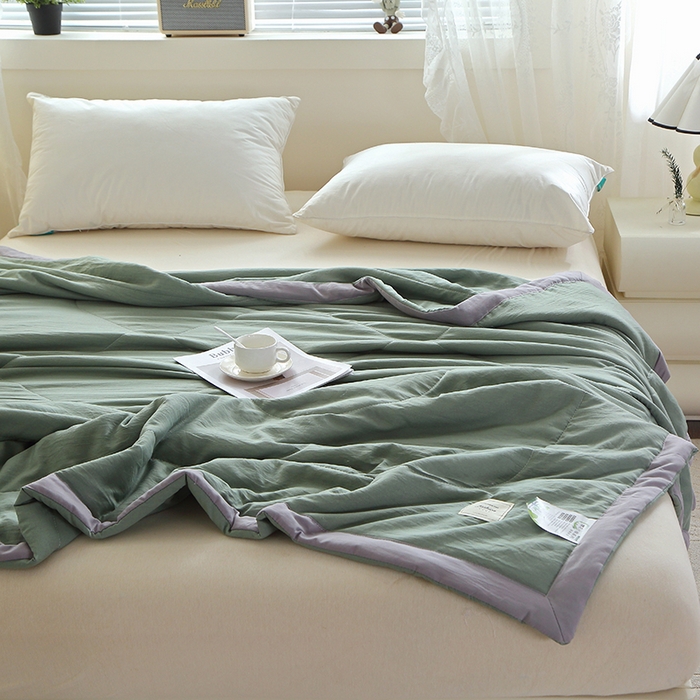 91家纺网 家纺一手货源 找家纺 六合家纺 2026春夏新款纯色水洗棉夏被夏凉被空调被 橄榄绿