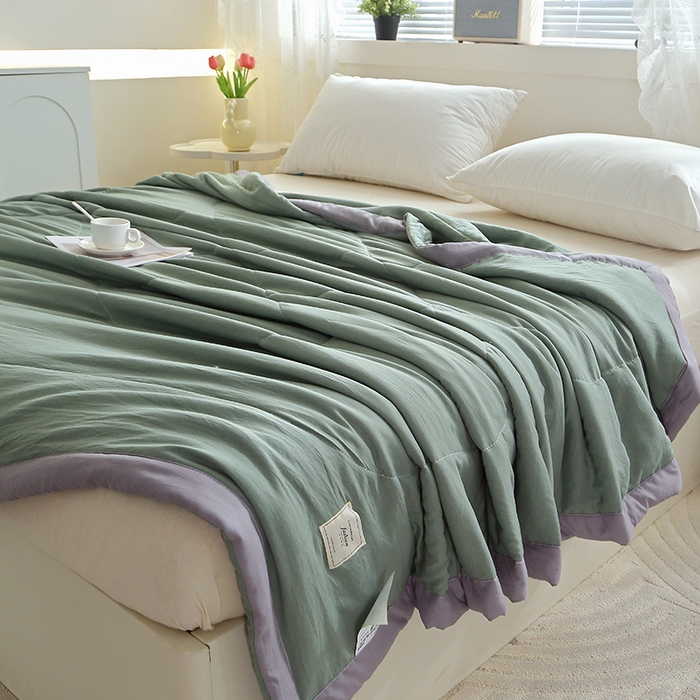 91家纺网 家纺一手货源 找家纺 六合家纺 2026春夏新款纯色水洗棉夏被夏凉被空调被 橄榄绿