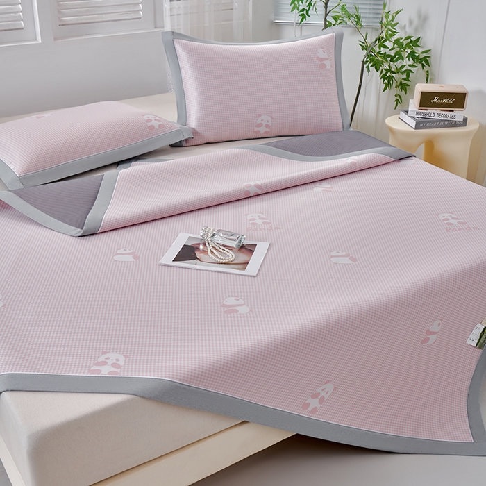 91家纺网 家纺一手货源 找家纺 （总）小牛席业 2026新款熊猫格纹提花冰丝席席子凉席凉席藤席冰藤席冰丝席凉感空调席