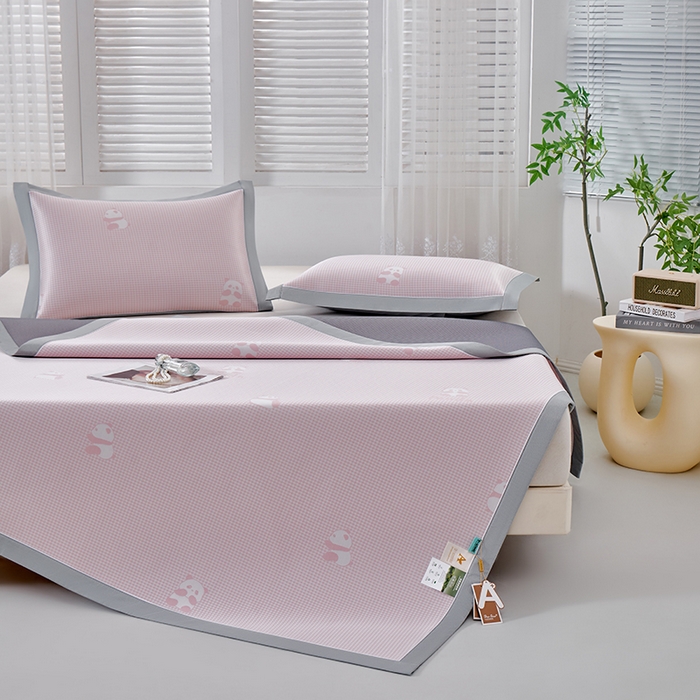 91家纺网 家纺一手货源 找家纺 （总）小牛席业 2026新款熊猫格纹提花冰丝席席子凉席凉席藤席冰藤席冰丝席凉感空调席